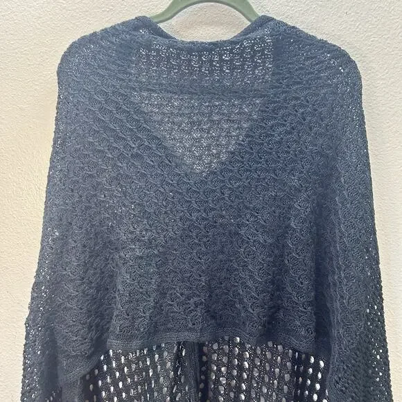 J Jill Poncho Shawl One Size Black Open Knit Linen Blend Lightweight Lagenlook - Picture 5 of 6